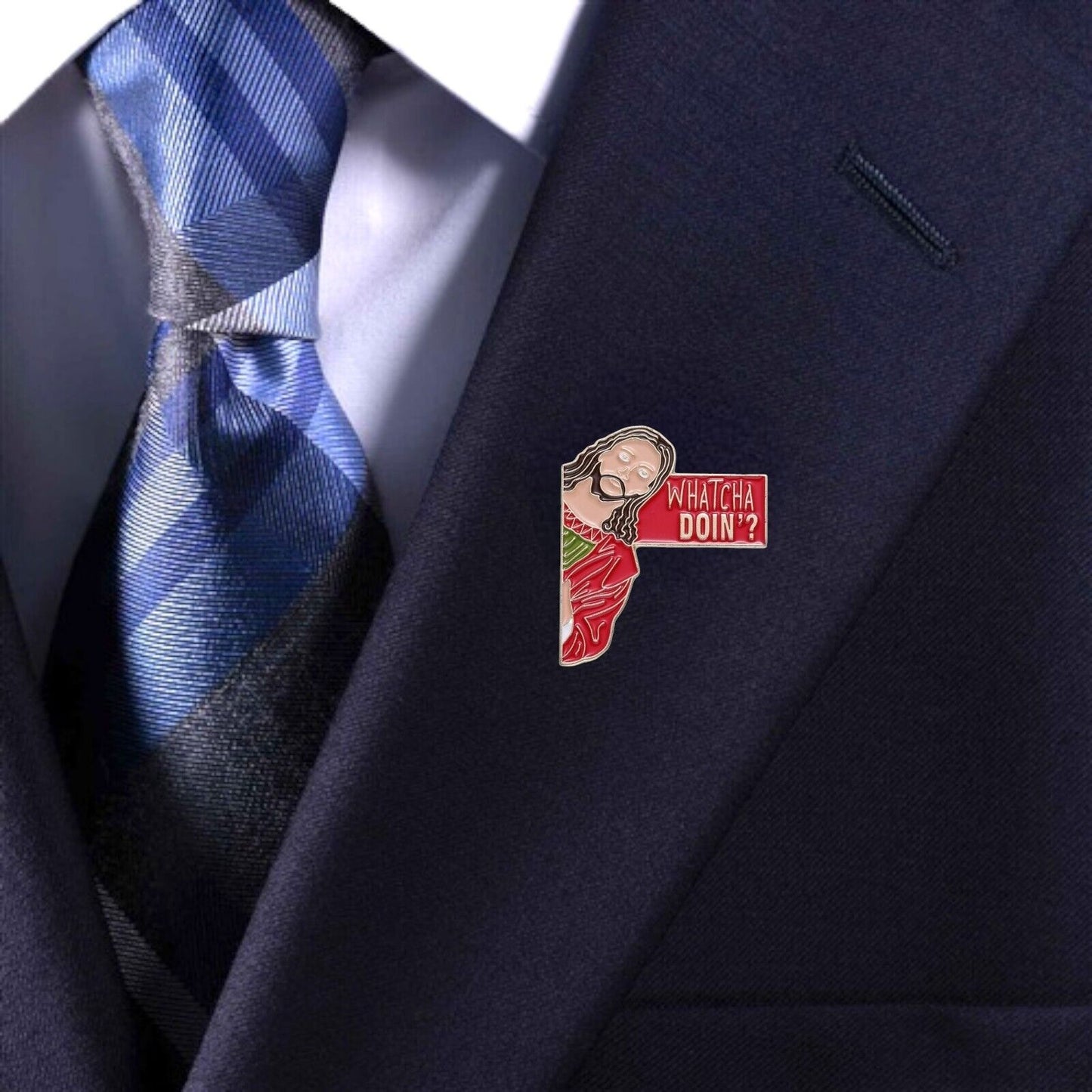 Whatcha Doin' Jesus Enamel Pin | Christian Collar Pin | Brooch Accessory