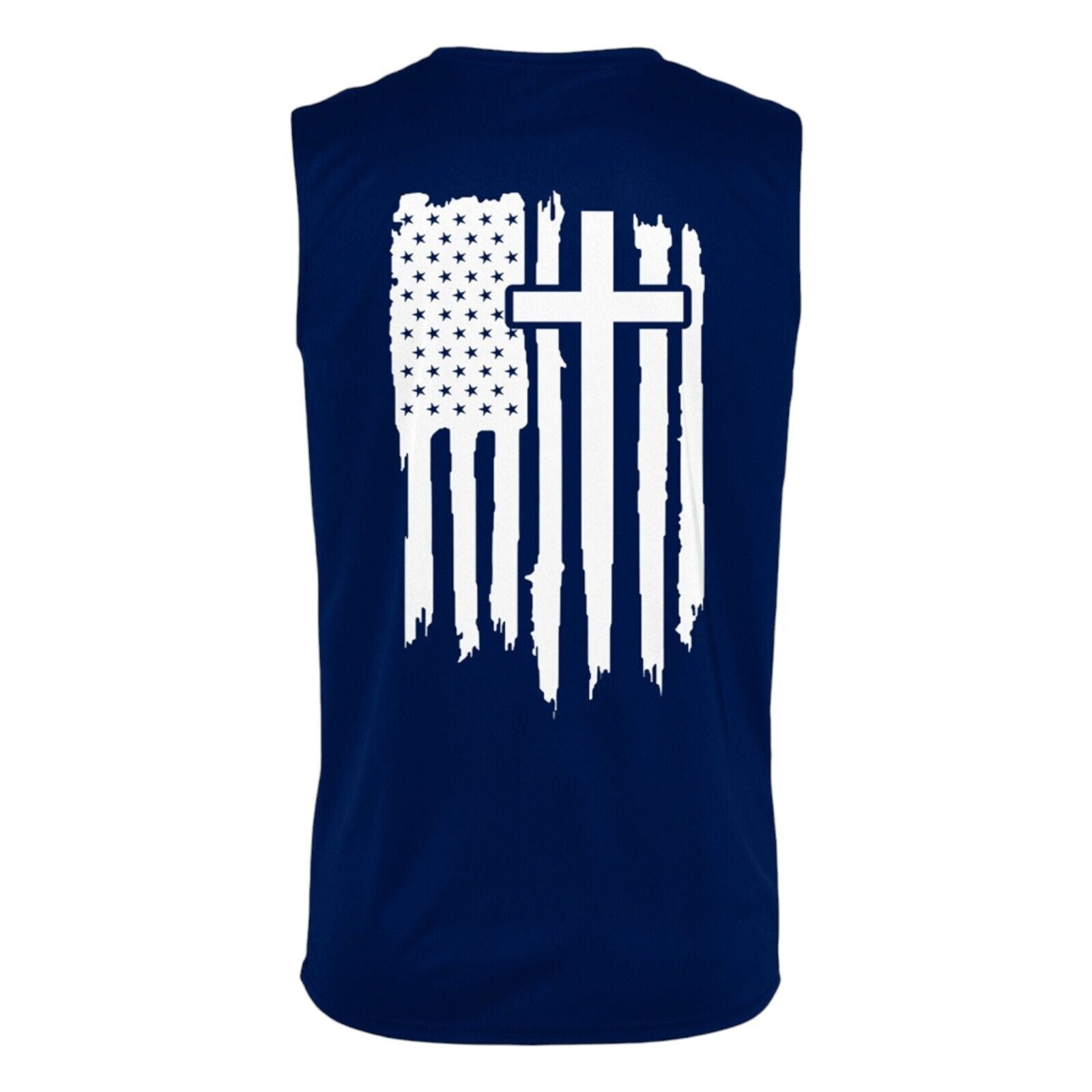Flag w/Cross Navy Blue Tank Top Apparel Jesus Tee Christian Clothing Unisex