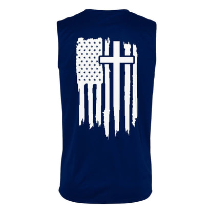 Flag w/Cross Navy Blue Tank Top Apparel Jesus Tee Christian Clothing Unisex