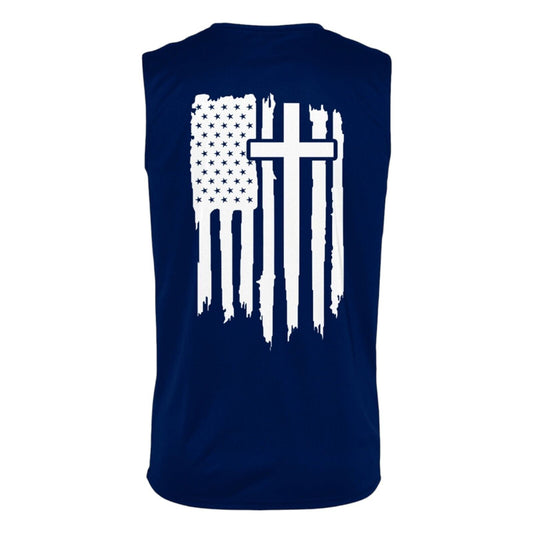 Flag w/Cross Navy Blue Tank Top Apparel Jesus Tee Christian Clothing Unisex