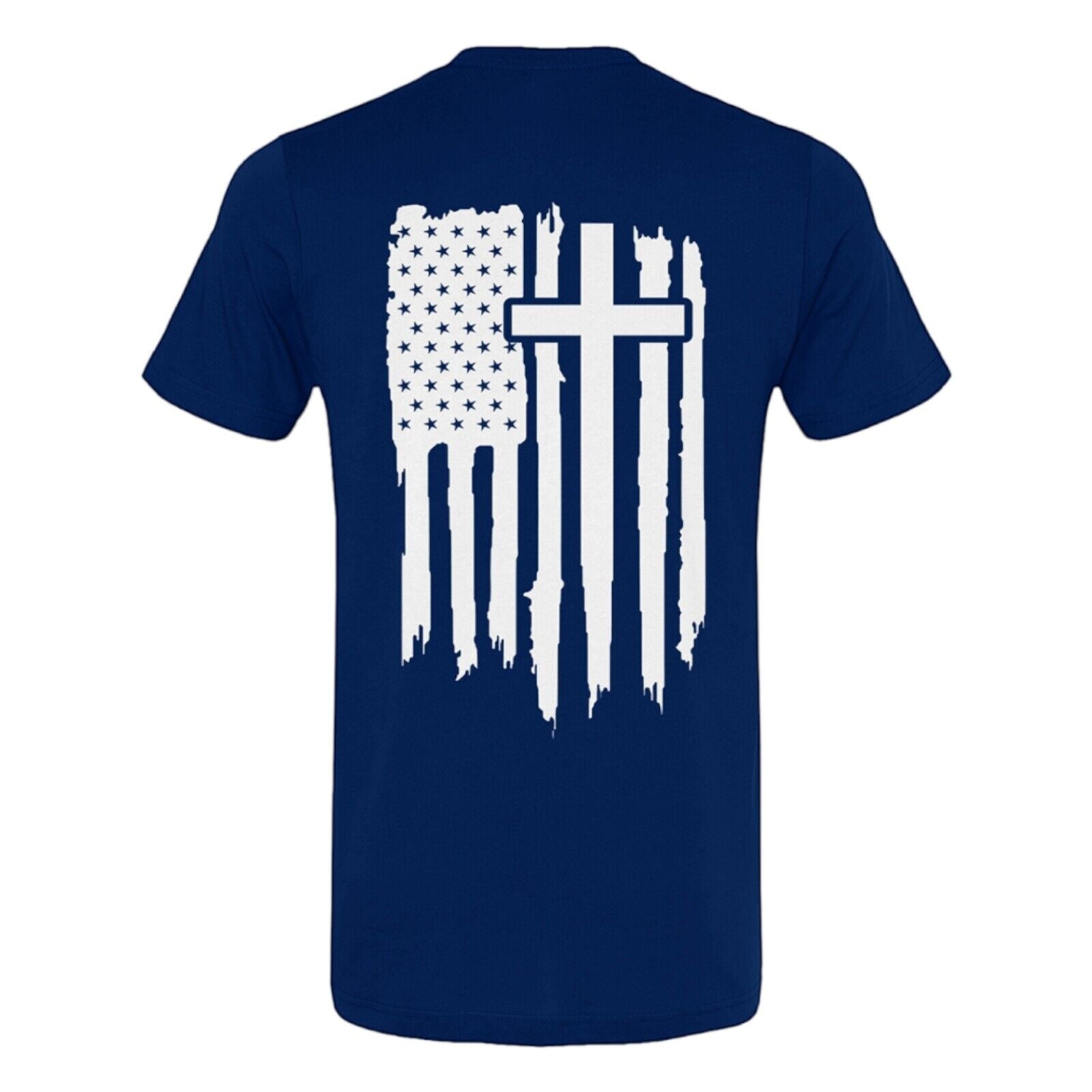 Flag w/Cross Navy T-Shirt Religious Apparel Jesus Tee Christian Clothing Unisex