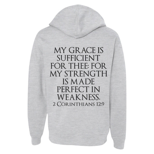 2 Corinthians 12:9 Gray Religious Apparel Jesus Hoodie Christian Clothing Unisex