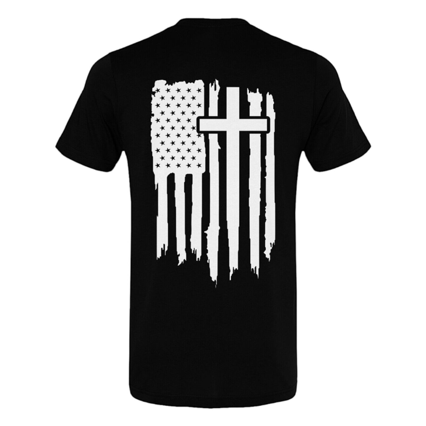 Flag w/Cross Black T-Shirt Religious Apparel Jesus Tee Christian Clothing Unisex