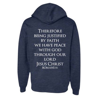 Romans 5:1 Deep Blue Religious Apparel Jesus Hoodie Christian Clothing Unisex