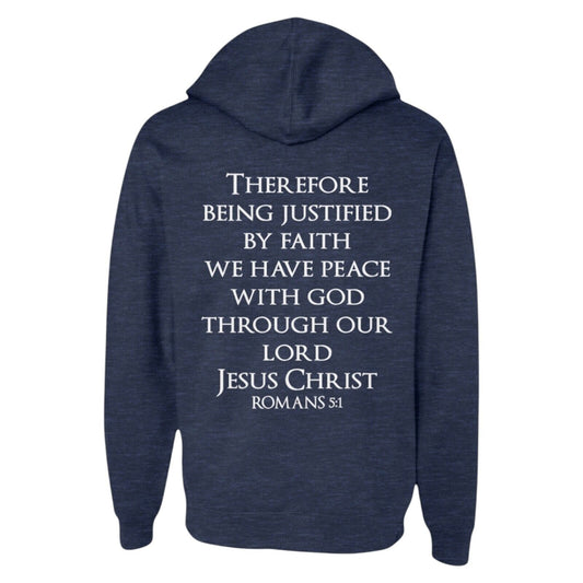 Romans 5:1 Deep Blue Religious Apparel Jesus Hoodie Christian Clothing Unisex