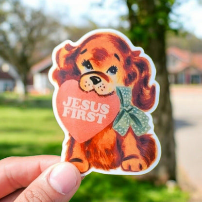 Jesus First Cute Puppy Sticker Glossy | Vinyl Christian Sticker | Waterproof