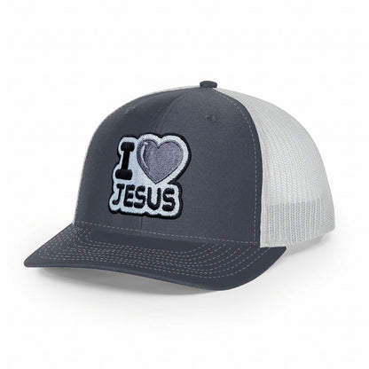 I Heart Jesus Trucker Hat Charcoal On White Adjustable Richardson 112 Snapback