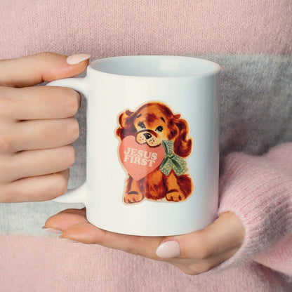 Jesus First Cute Puppy Sticker Glossy | Vinyl Christian Sticker | Waterproof