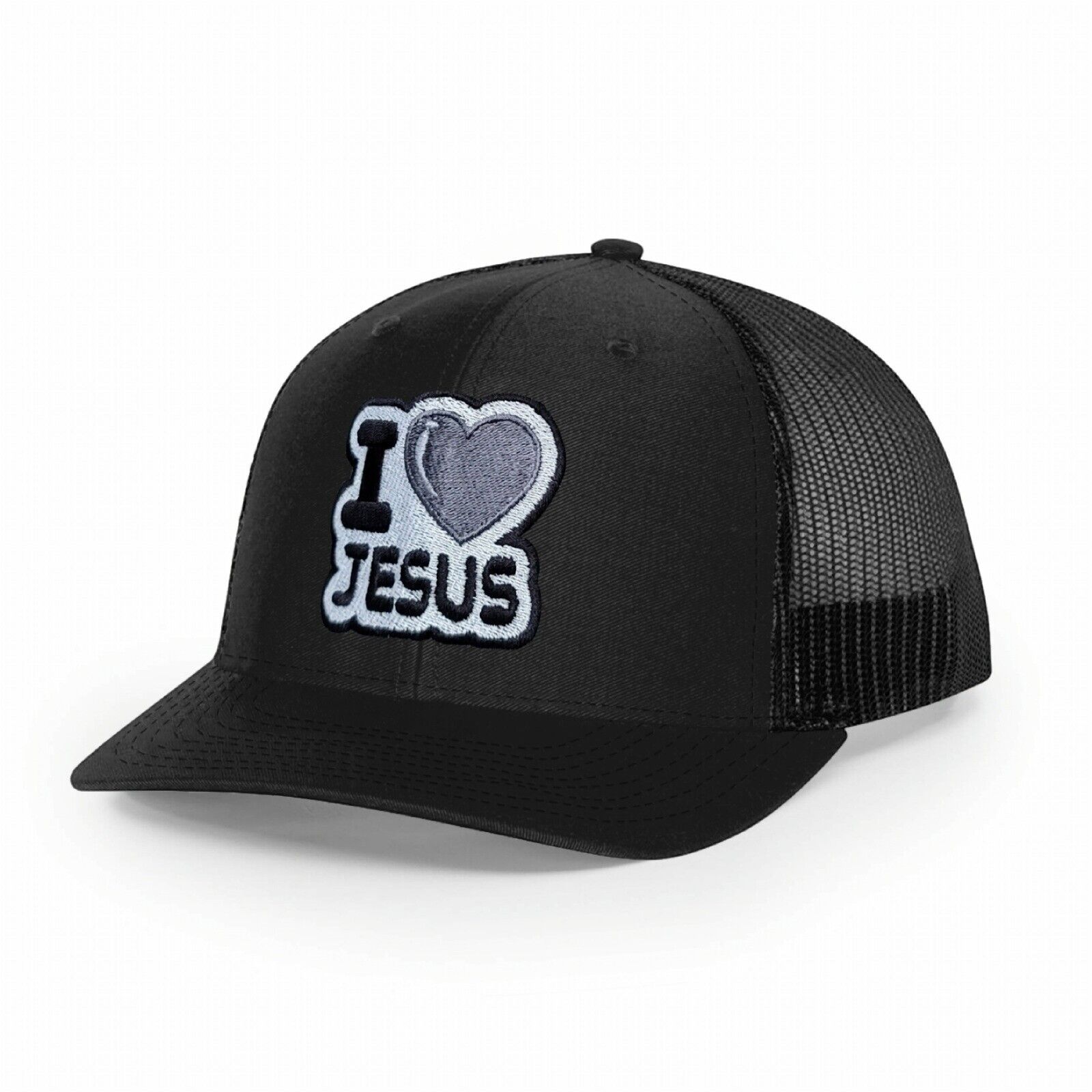 I Heart Jesus Trucker Hat Black On Black Adjustable Richardson 112 Snapback