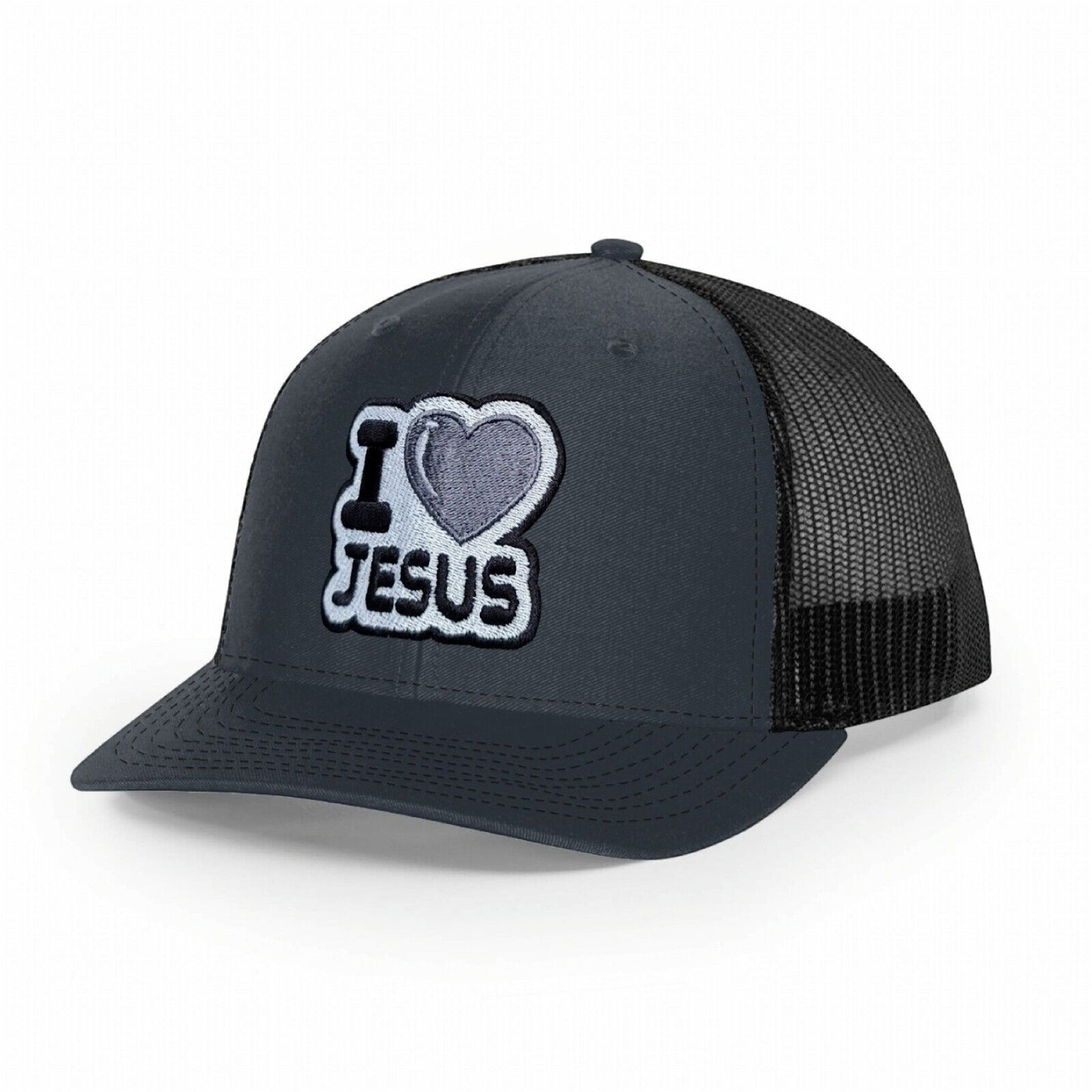 I Heart Jesus Trucker Hat Dark Gray On Black Adjustable Richardson 112 Snapback