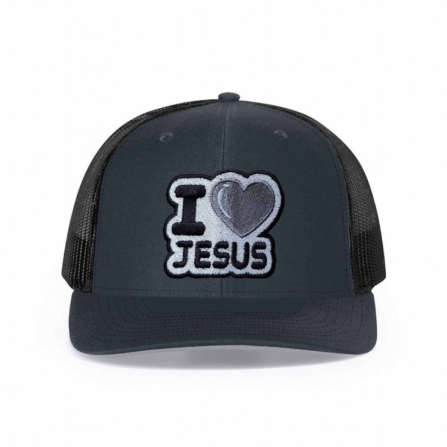I Heart Jesus Trucker Hat Dark Gray On Black Adjustable Richardson 112 Snapback