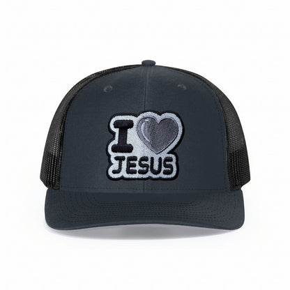 I Heart Jesus Trucker Hat Dark Gray On Black Adjustable Richardson 112 Snapback