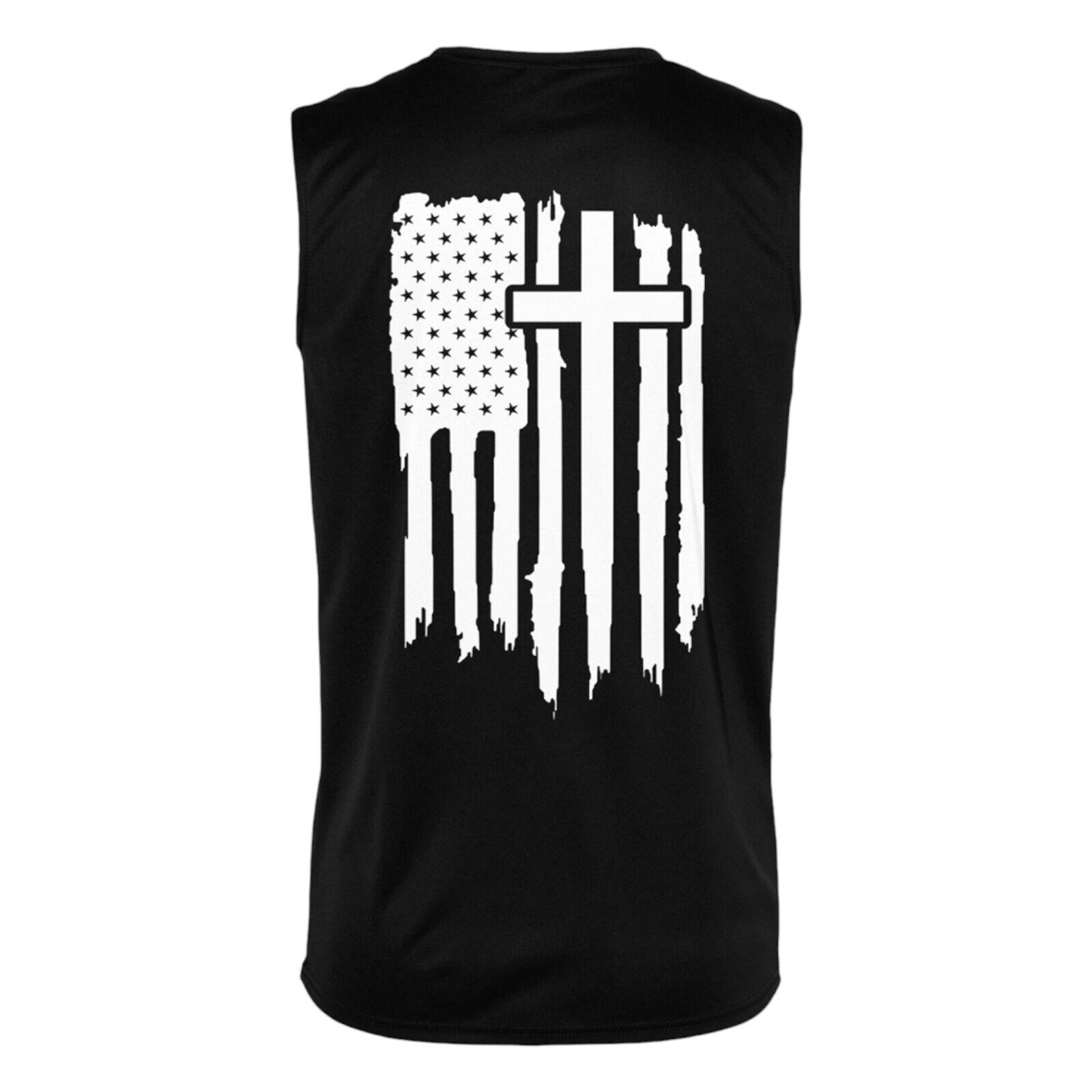 Flag w/Cross Black Tank Top Apparel Jesus Tee Christian Clothing Unisex