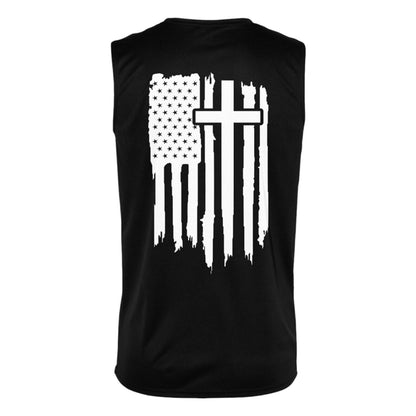 Flag w/Cross Black Tank Top Apparel Jesus Tee Christian Clothing Unisex