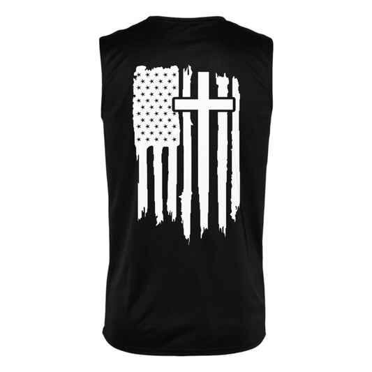 Flag w/Cross Black Tank Top Apparel Jesus Tee Christian Clothing Unisex