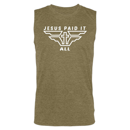 Jesus Paid It All Olive Green Muscle Tee - Christian Streetwear Shirt | Grace Armor